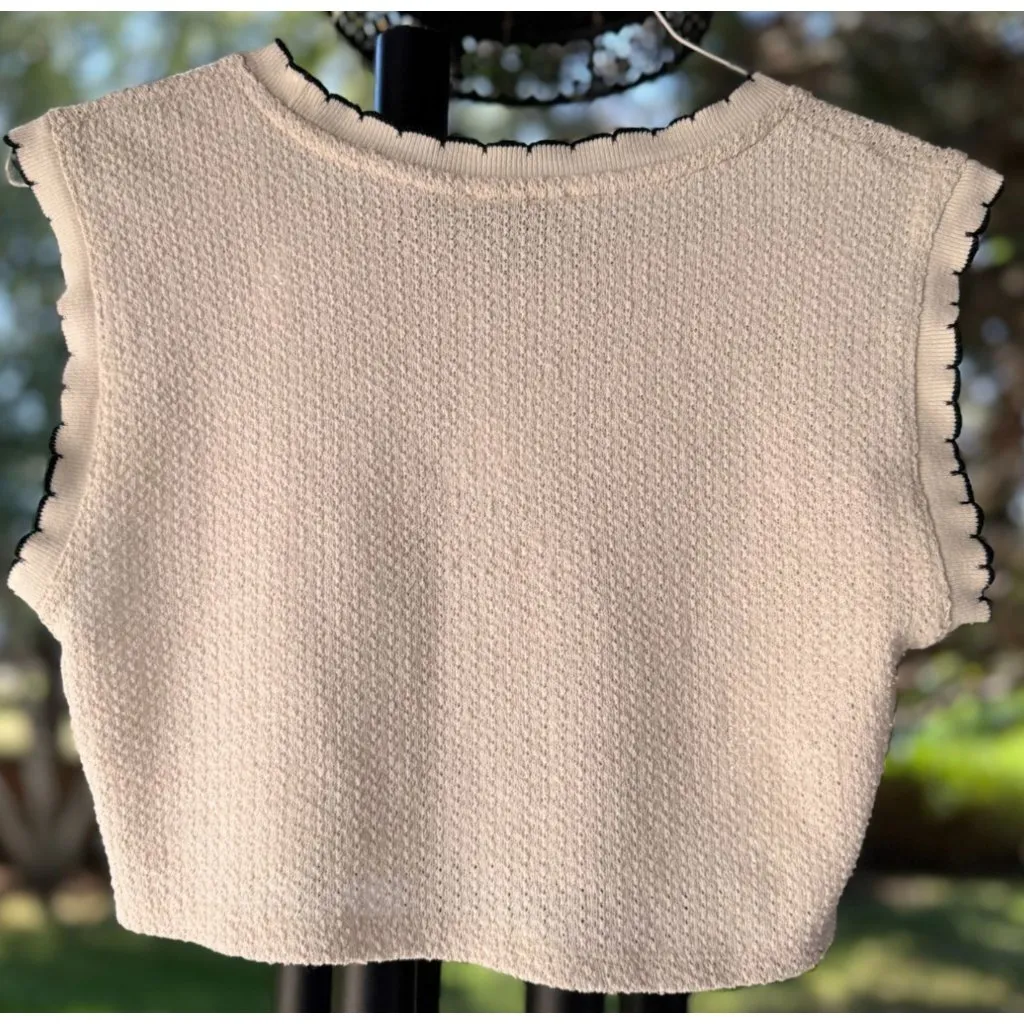 Star Wars x Zara  Crochet Cropped Vest Size S Cream Knit Yoda Cotton Blend Chic - Image 4