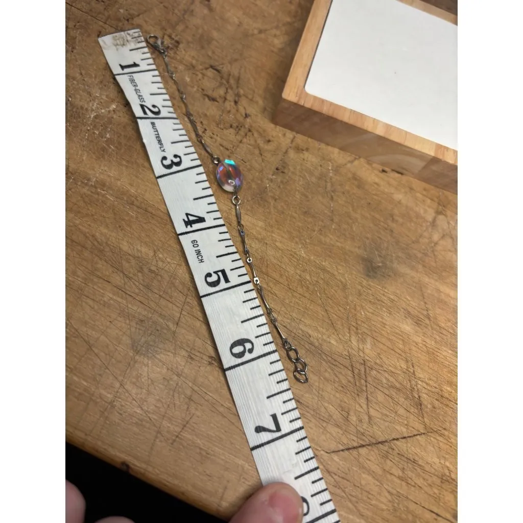 Iridescent Beaded Sterling Silver Bracelet With Oval Glass Accent & Lobster Clas - Image 6