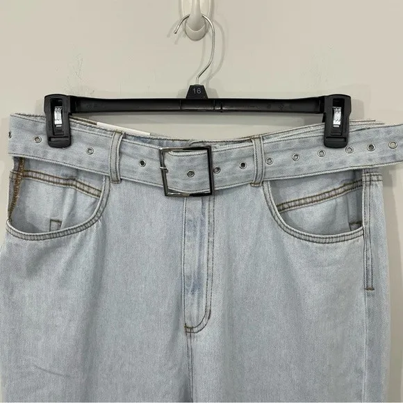 NWT WeWoreWhat Cut Out Straight in‎ Super Blue Jeans Belted Denim Size 32 - Image 3