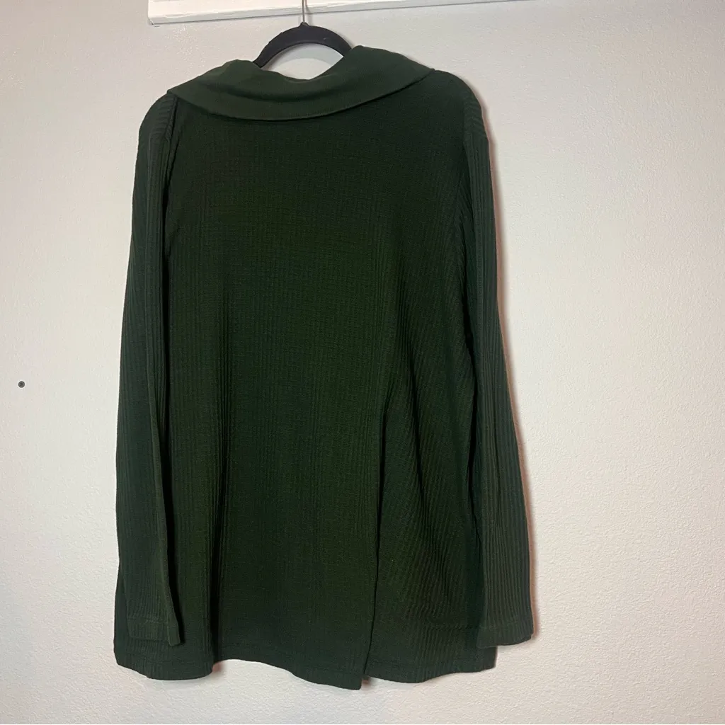 J. Jill Waffle Knit Top Shirt Sweater Dark Green Cowl Neck Size XL - Image 5