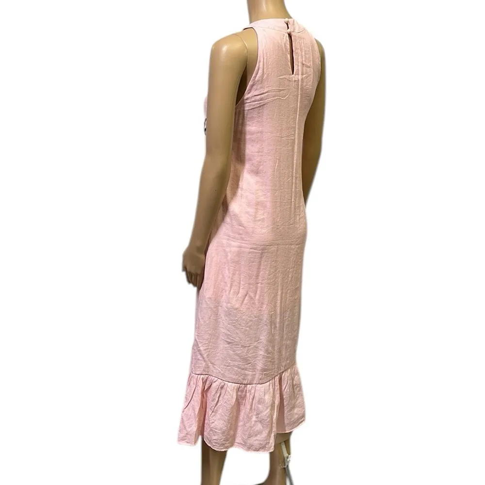 Zara Pink Keyhole Back Ruffle Graphic Sleeveless Lined Midi Dress Womens Large - Image 3