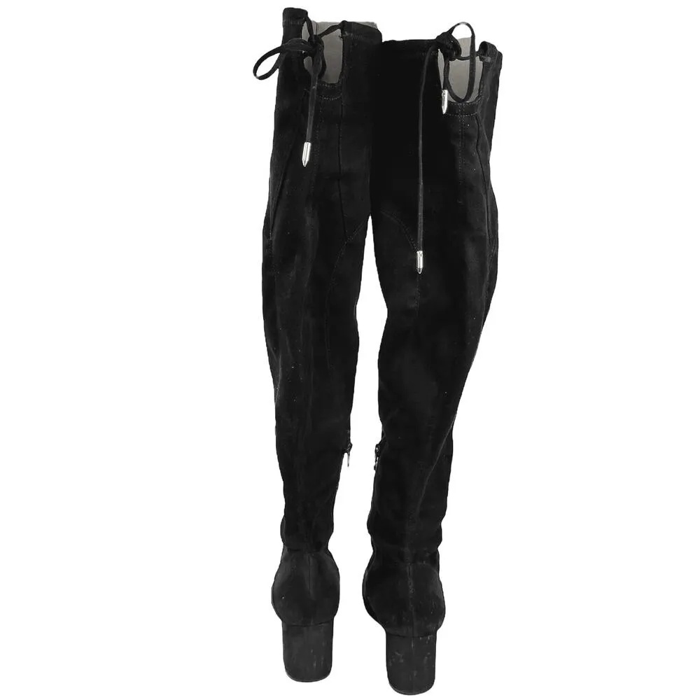 Ivanka Trump Black Suede Knee High Almond Toe Block Heels Western Boots Size 8 - Image 3