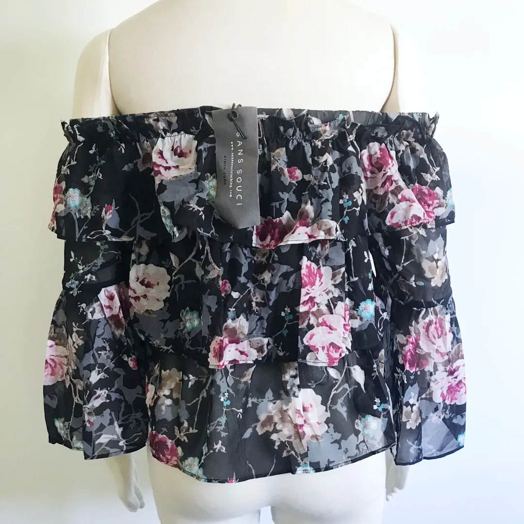 Off Shoulder Layered Floral Ruffle Top - Image 2