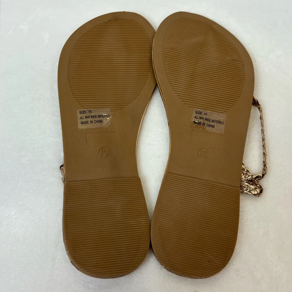 Lulu’s Mirela Gold Woman’s Flat Greek Goddess Shiny Vegan Friendly Sandals - Image 6