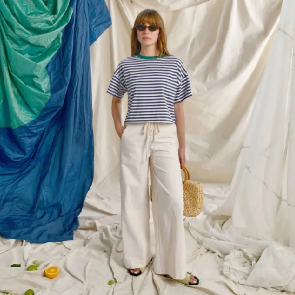 Sundry Lace Up Wide Leg Pants Beach Coastal Resort Cotton Oyster NWT $138 Size L - Image 3