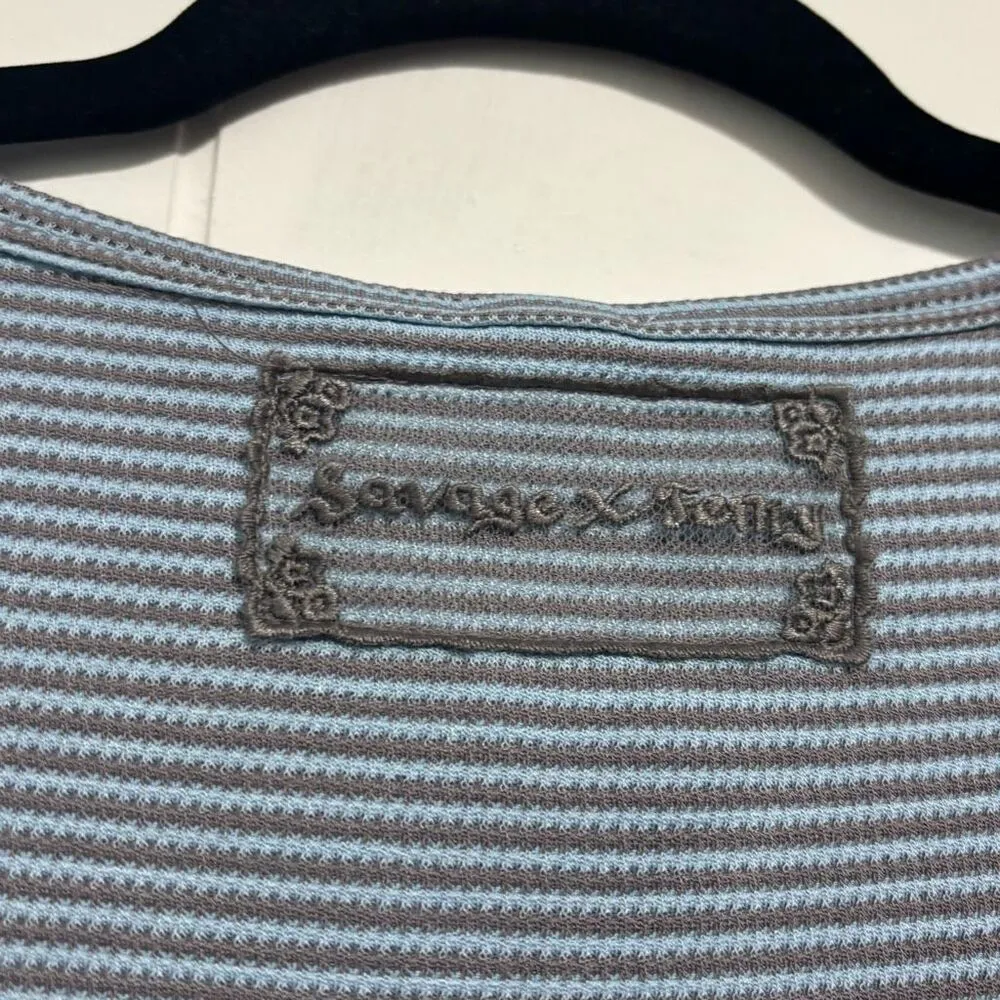 Savage X Fenty Gray Blue Midnight Cruise Waffle Knit Cropped PJ Set‎ NWT Large - Image 6