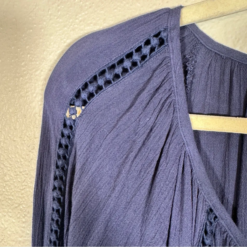 Long Tall Sally Navy Blue Boho Tunic Blouse Womens 10 Crochet Long Sleeve Fall - Image 10