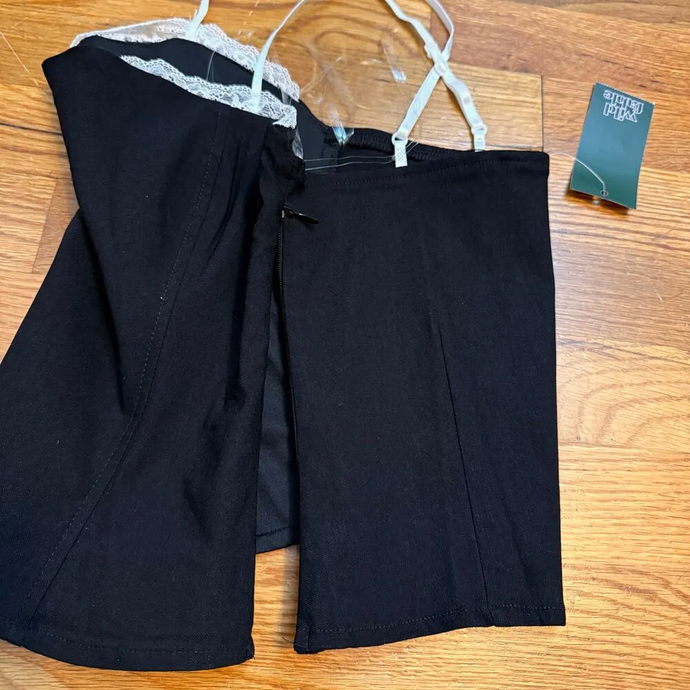 Wild Fable Womens XS Black White Lace Nylon Spaghetti Strap Bustier Crop Top New - Image 6