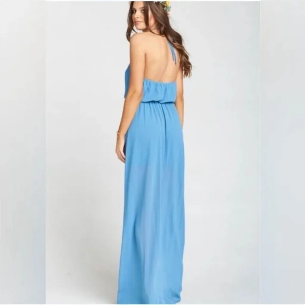 Show Me Your MuMu- Heather Halter‎ Maxi Dress Light Blue High Slit- Size Medium - Image 2