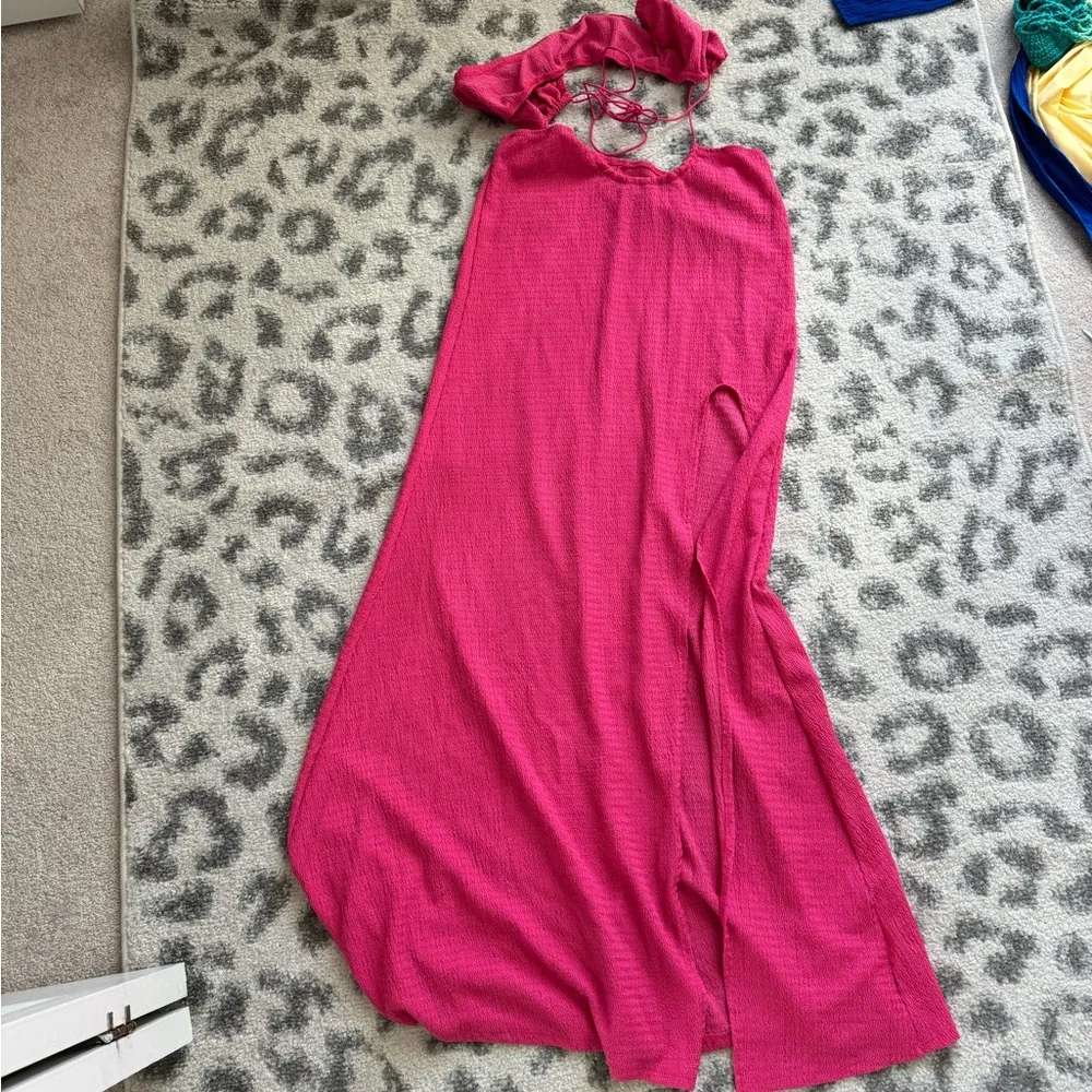 Chic Pink Halter Maxi Dress Size L - Image 4
