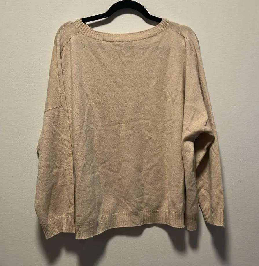 EILEEN FISHER Italian Cashmere Crew Neck Drop Shoulder Sweater, Beige, Size XL - Image 7