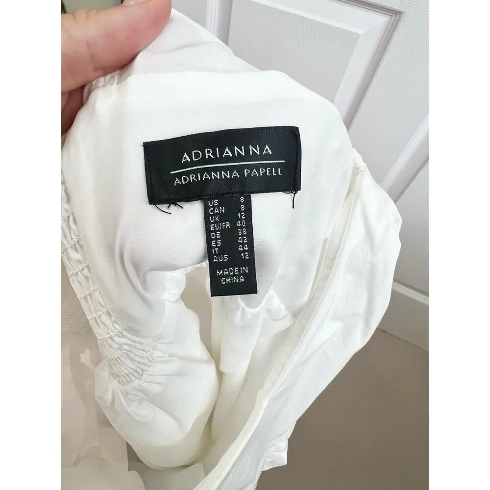 Adrianna Papell Dress Womens Size 8 White Eyelet Ruffled VNeck Boho Chic NEW - Image 10