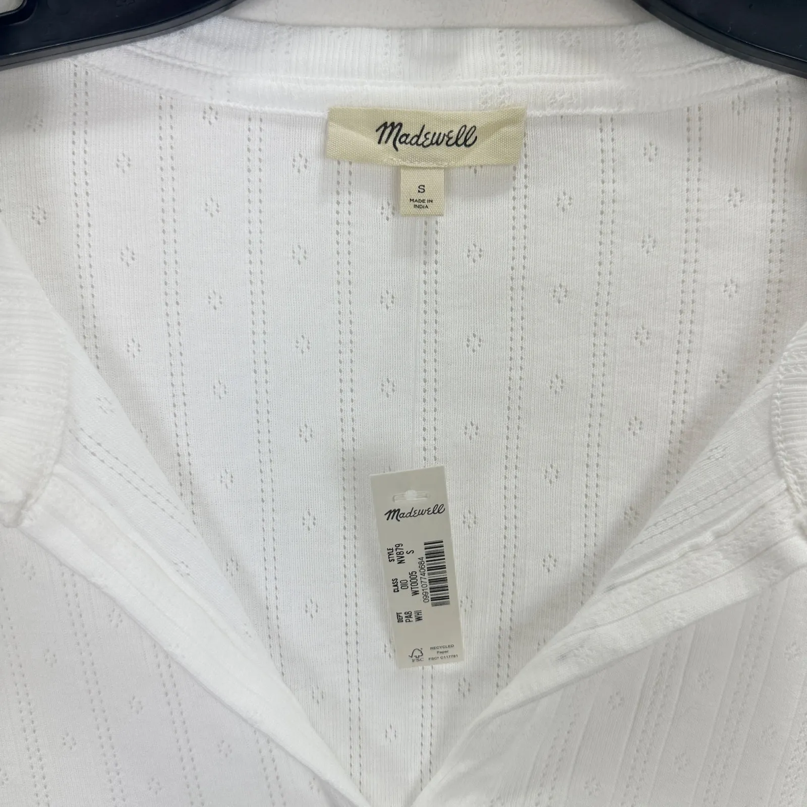 Madewell Pointelle Notch Neck Tee Shirt Cotton White Basics Casual Small NWT - Image 8