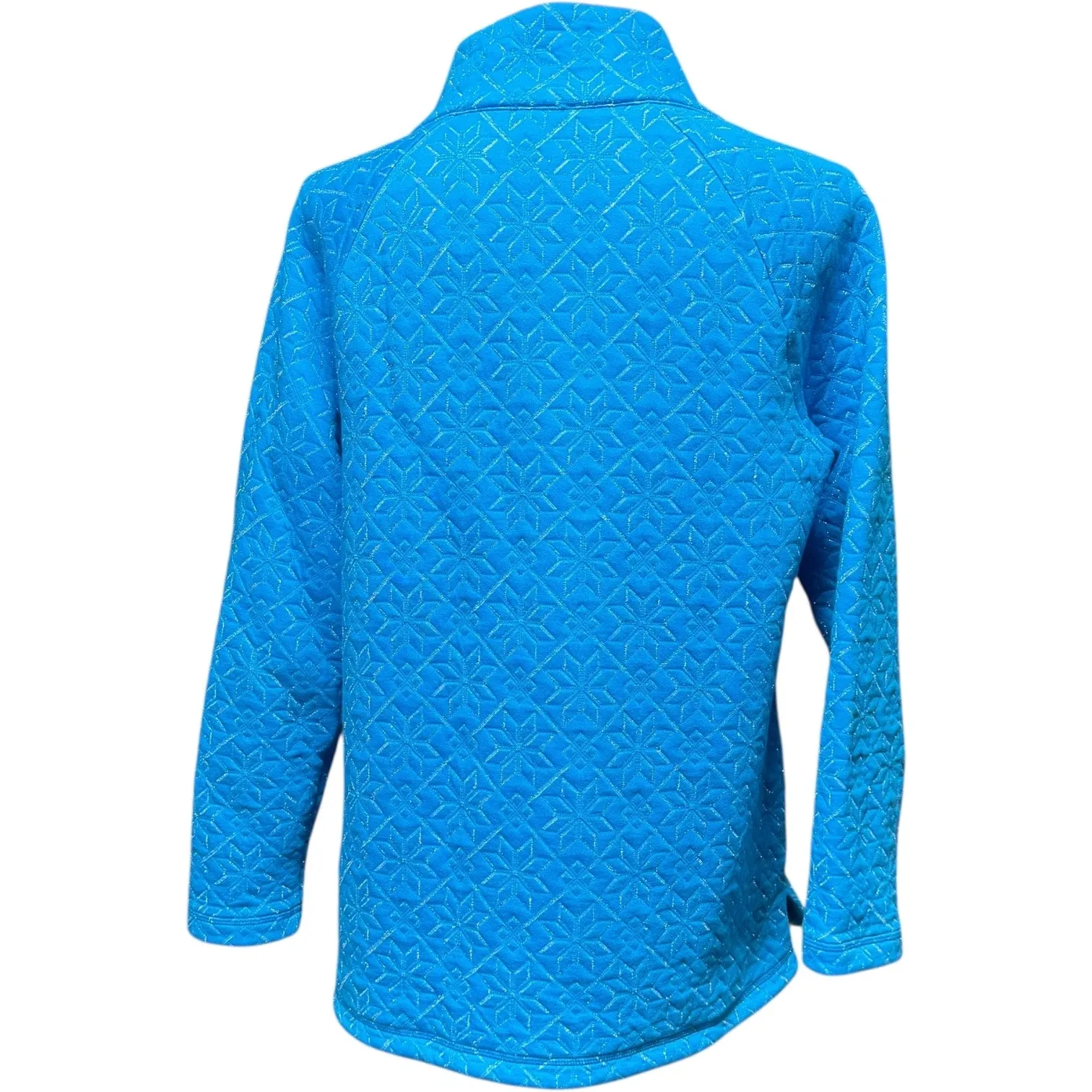T by Talbots Quilted Glitter Snowflake Pullover Blue Silver Medium - Image 4