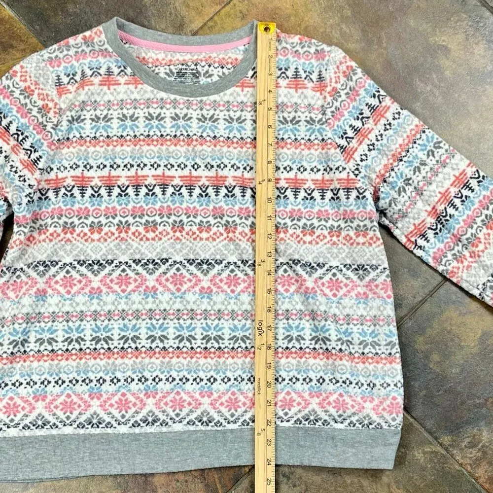 Cuddl Duds Honeycomb Fleece Pajama Top & Pajama Joggers Set Cream Fairisle PXL - Image 2