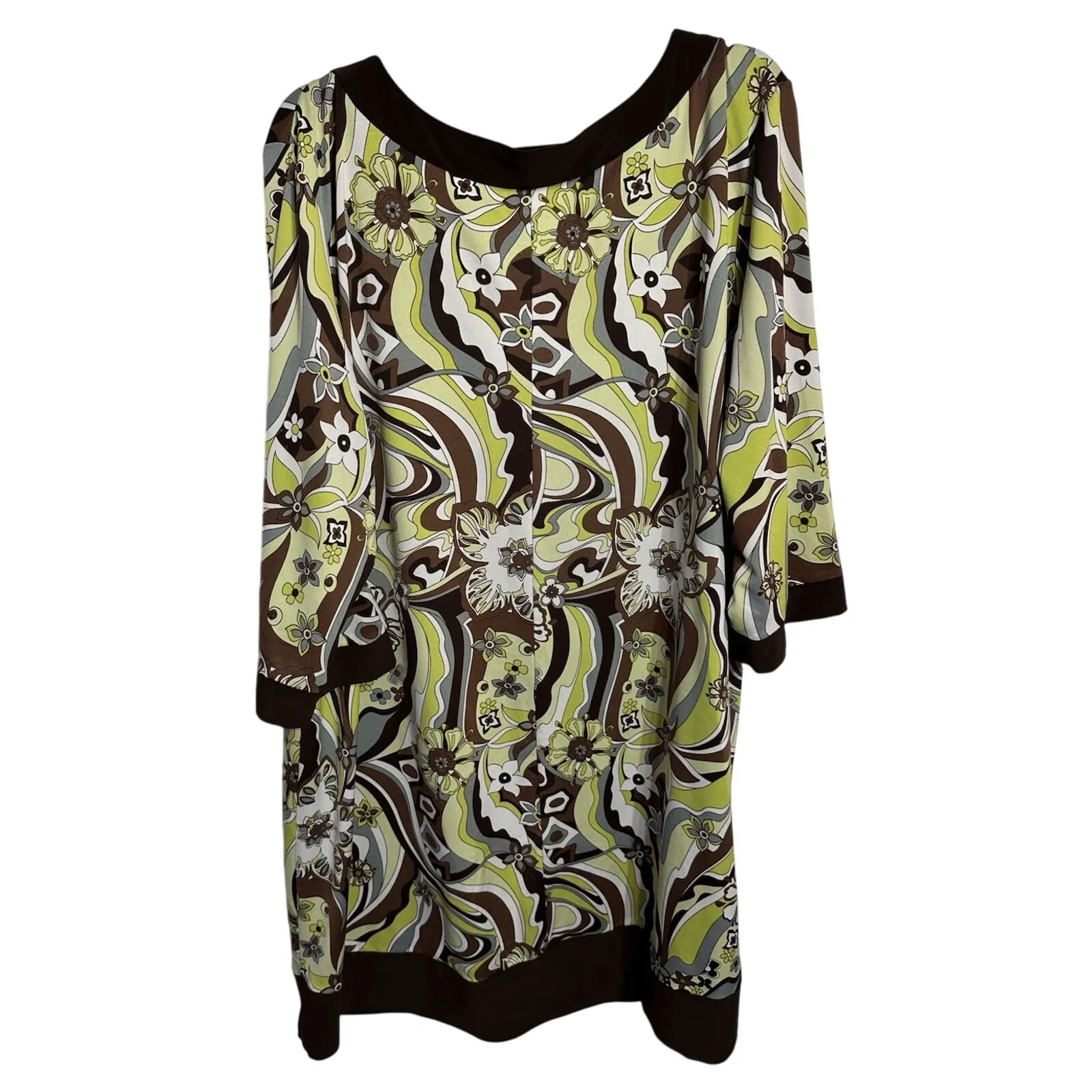 Karin Stevens KSL Dress Size 20W Green Brown Scoop Neck Funky Pattern Artsy - Image 2