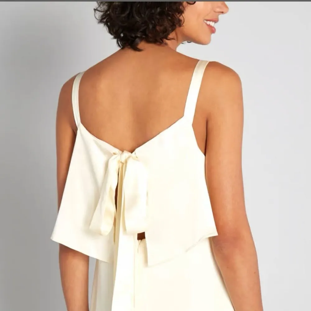 Modcloth Molly Bracken My New Chapter Maxi Dress Cream White Overlay Tie Bow Bac - Image 3