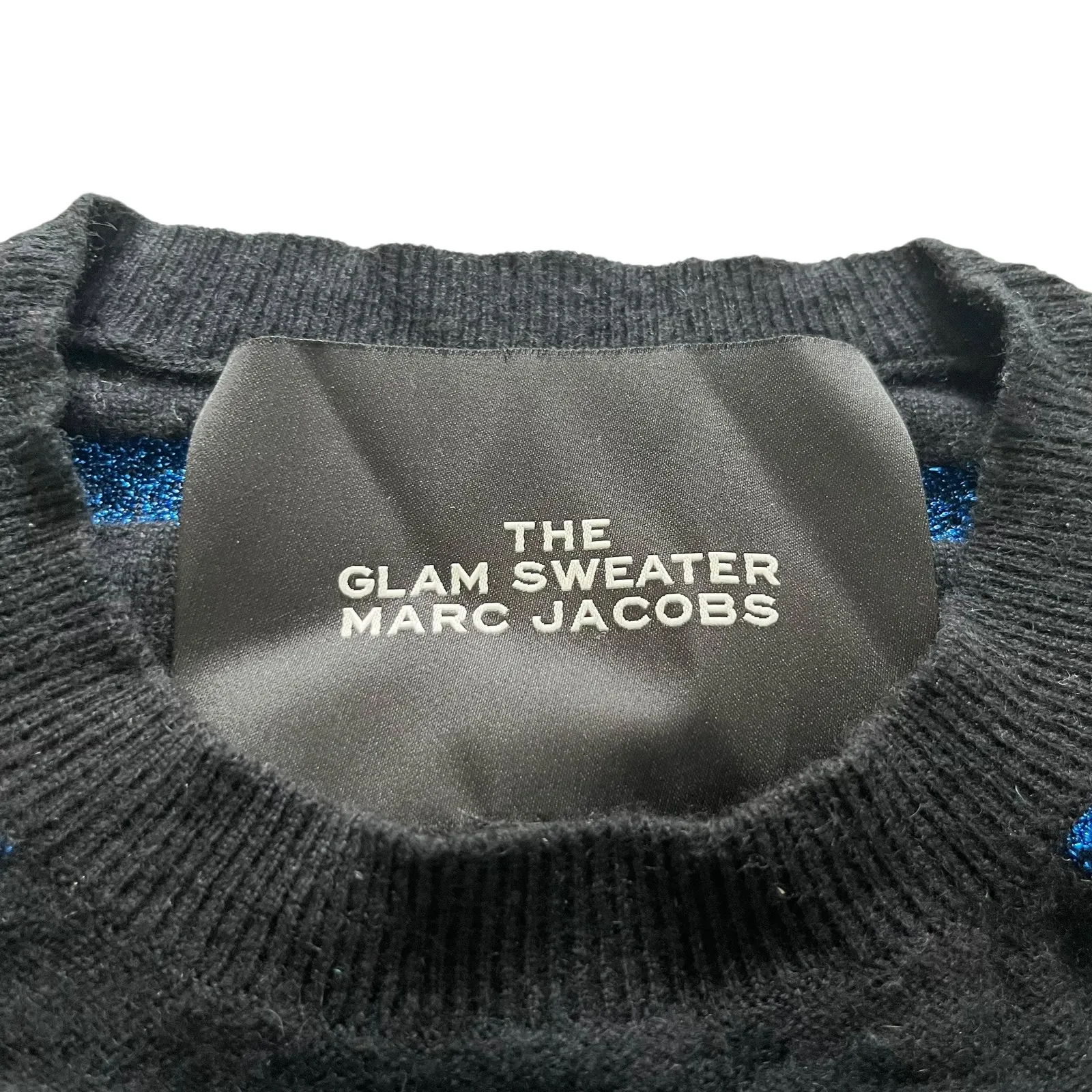 Marc Jacobs The Glam Sparkle Striped Sweater Blue Small Cashmere Metallic Blend - Image 4