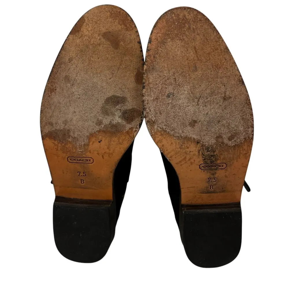 Coach Leoda Ankle Boots Black 7.5 Nubuck Gold - Image 6