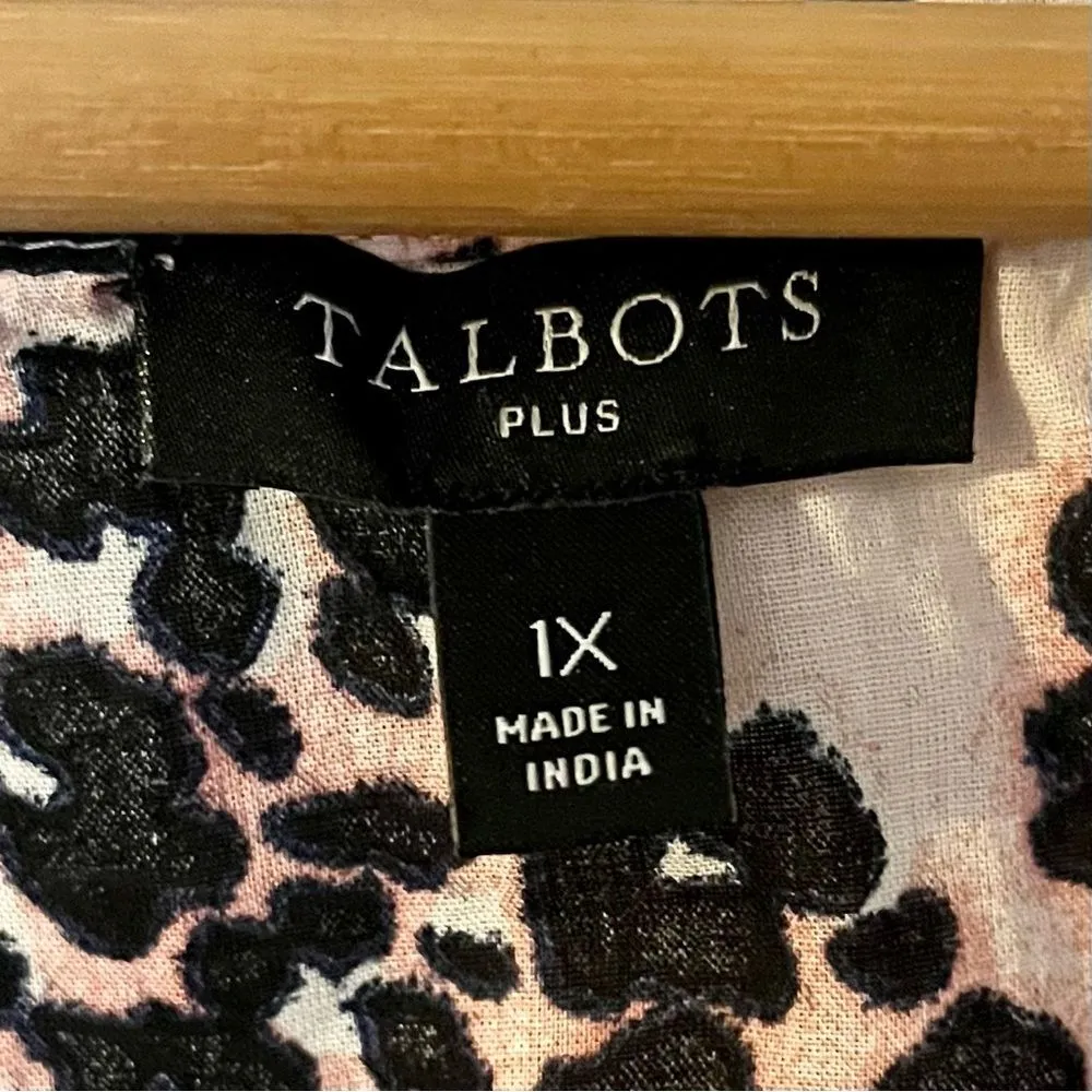 Talbots Cotton Trapunto Popover Sleeveless Blouse Pink Leopard Paisley Print 1X - Image 6