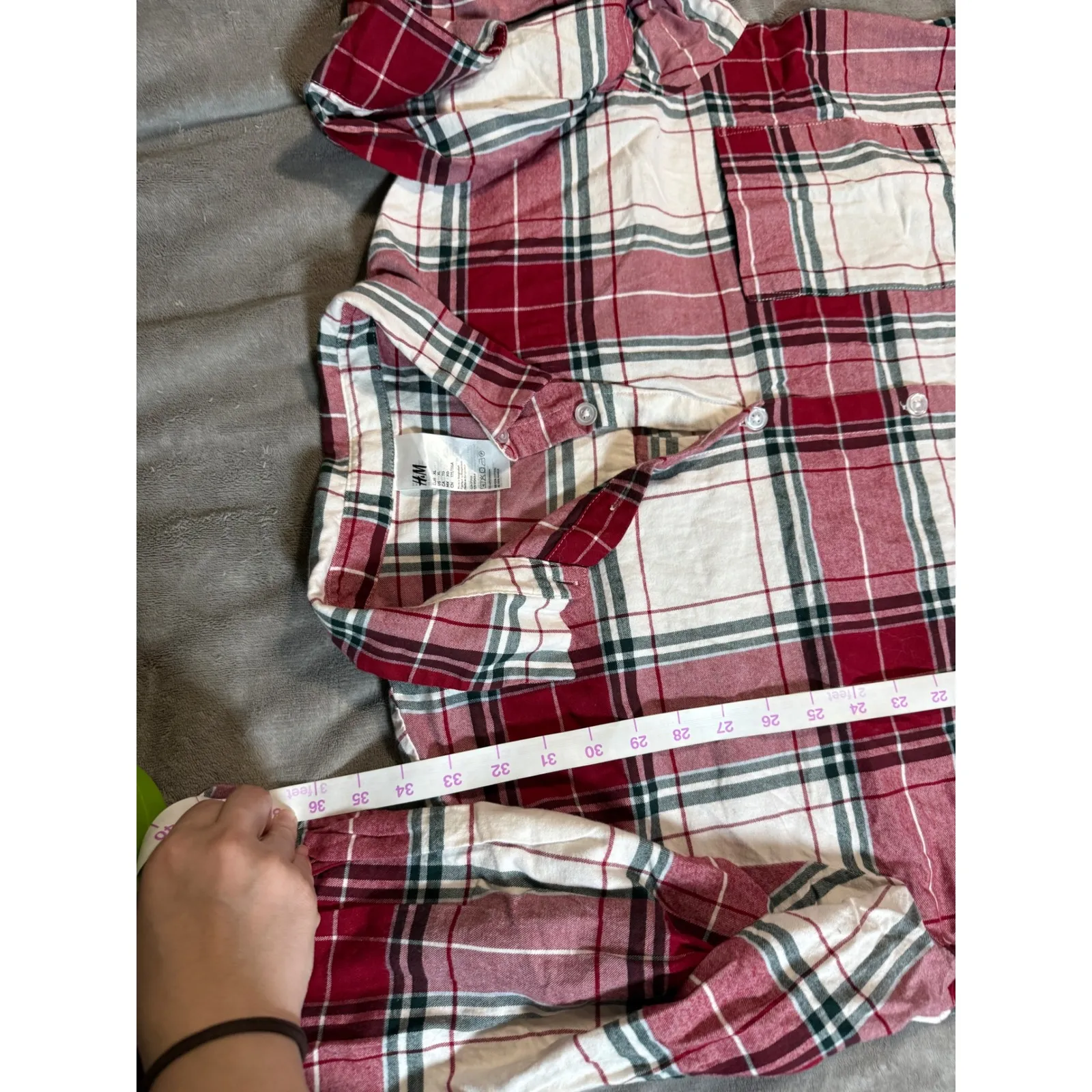 NWOT H&M Plaid Button Down Dress Red Green White Size XL Long Sleeve Cotton - Image 4