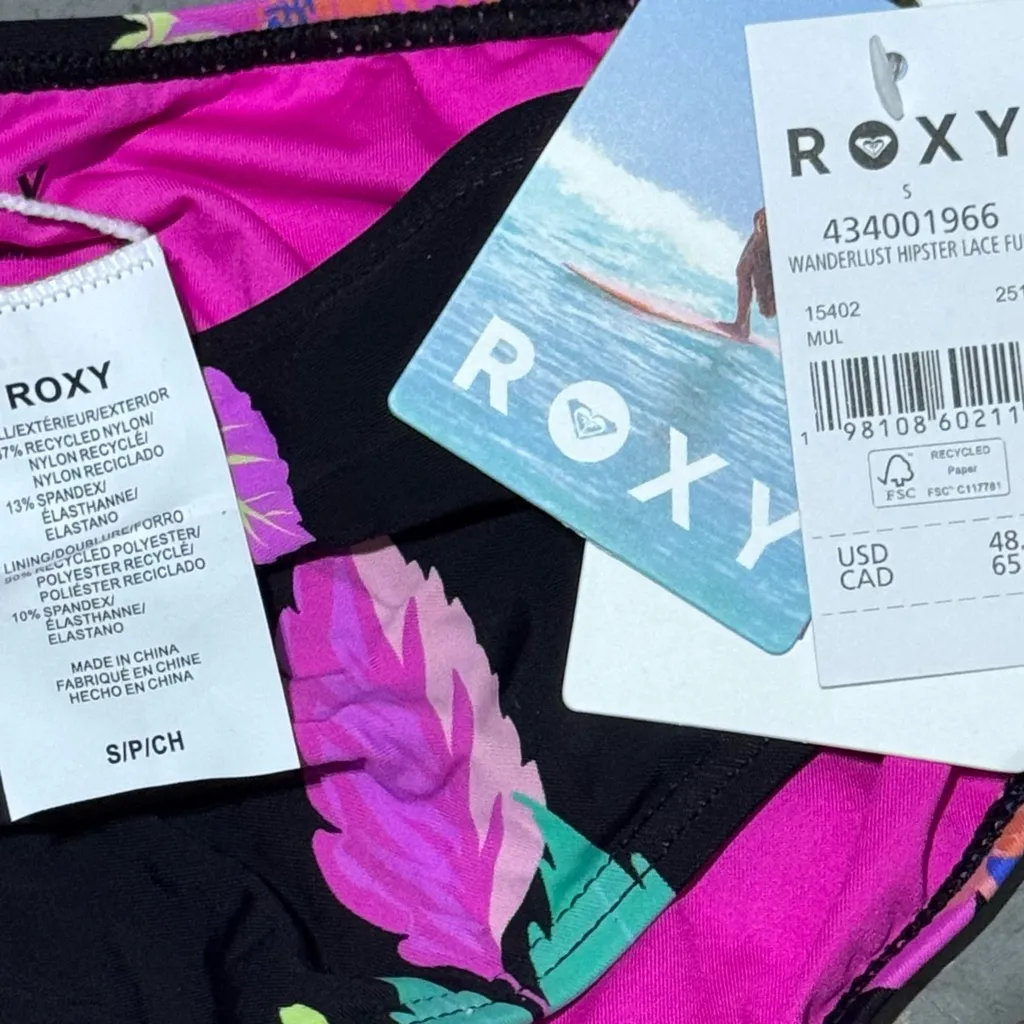 NWT Roxy Floral Bikini Bottoms UPF 50+ Stretch Eco Swimwear Small - Image 4