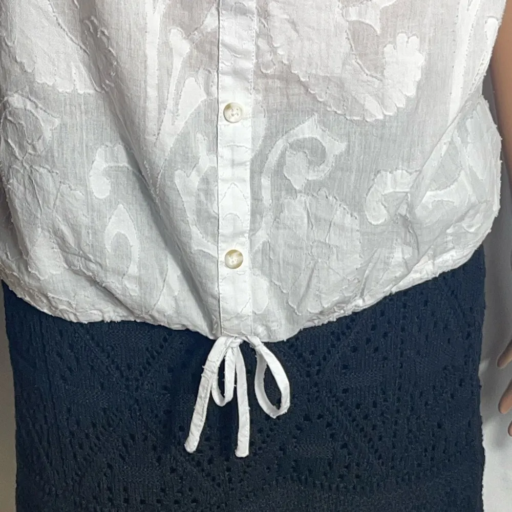 Laundry By Shelli Segal Size S/P/CH White Puff Sleeve Blouse Floral Embroidery - Image 5