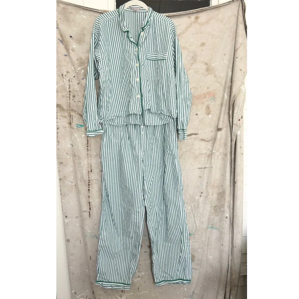 J Crew Long-Sleeve Cropped Pajama Pant Set in Striped Cotton Poplin - Image 2