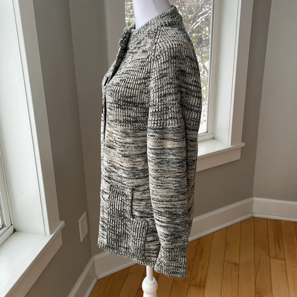 Vintage Heather Black Beige White Blouson Sleeve Mockneck Cardigan - Image 5