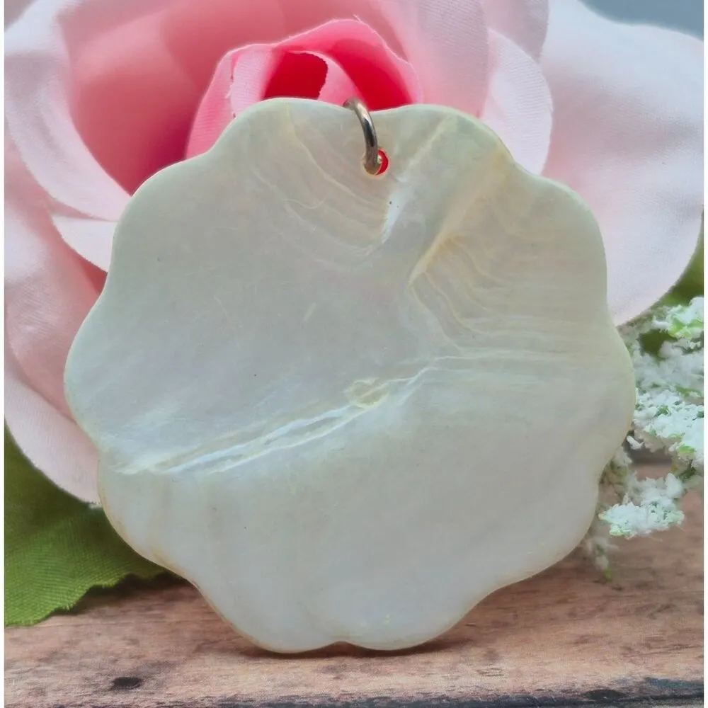 MOP Mother of Pearl Carved Rose Floral Shell Pendant 2" Ivory Jewelry Making - Image 3