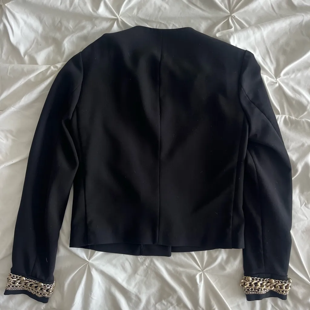 Black Blazer with Gold Chain Cuffs Size 2 - Image 4