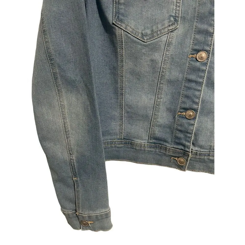 Wax Jean Jacket Womens Medium Denim Trucker Blue Stretch Buttons Long Sleeve NEW - Image 5