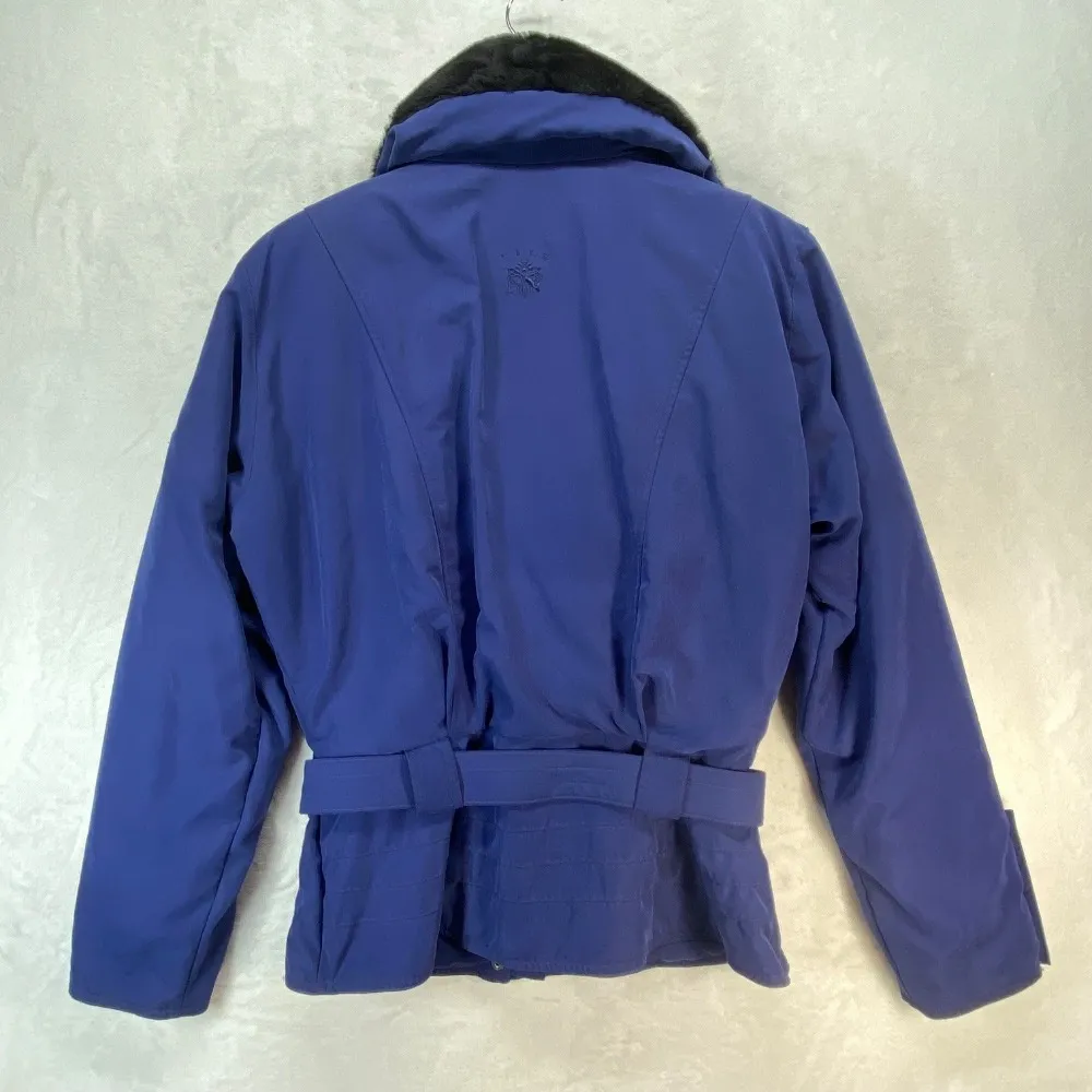 Vintage Nils Skiwear Jacket Faux Fur Collar Belted Padded Winter Coat Sz 10 flaw Blue - Image 14