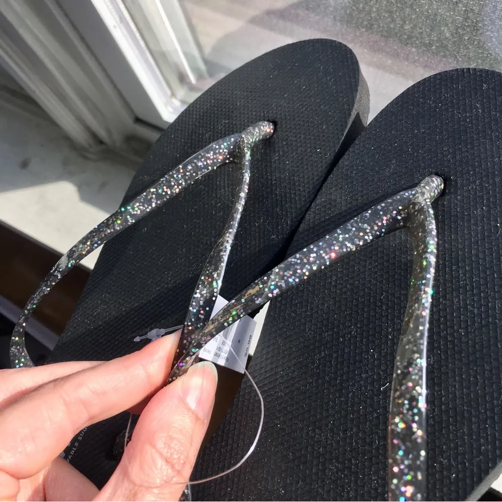 Glitter Sparkle Toe Thong Flip Flops, Black, Colorful, Size 8, NWT - Image 5