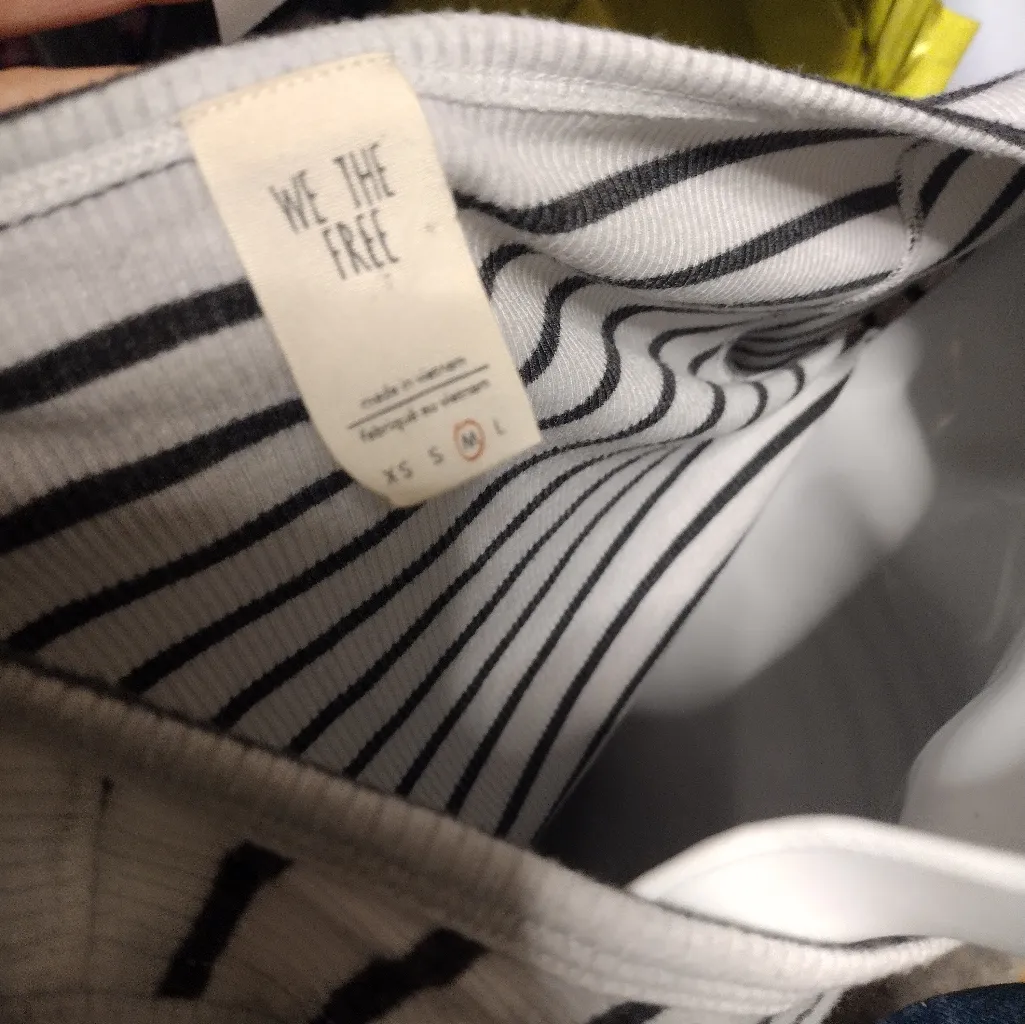 We The Free Good Find Grey Striped Bell Sleeve Ribbed Top - Image 4