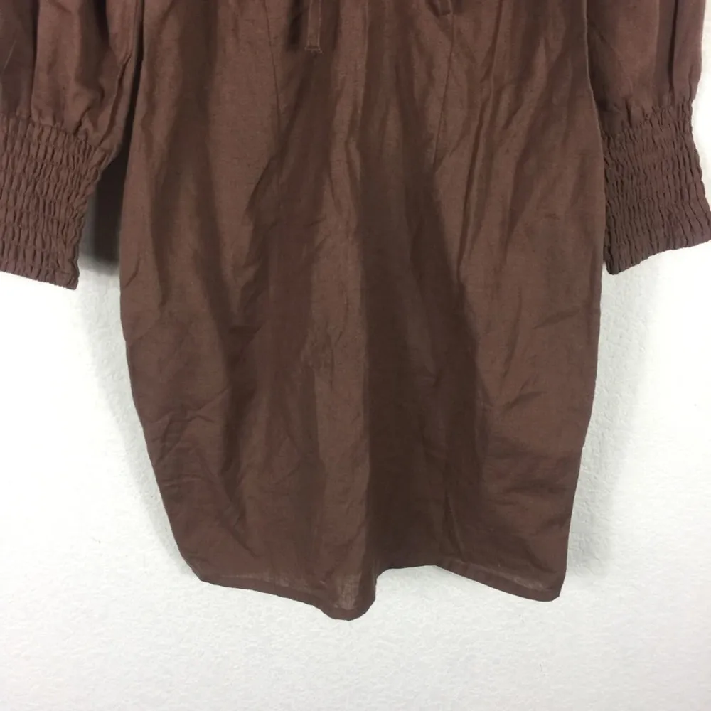 NWT ASOS Design Brown Linen Puff Sleeve Ruched Front Mini Dress Size 8 - Image 12