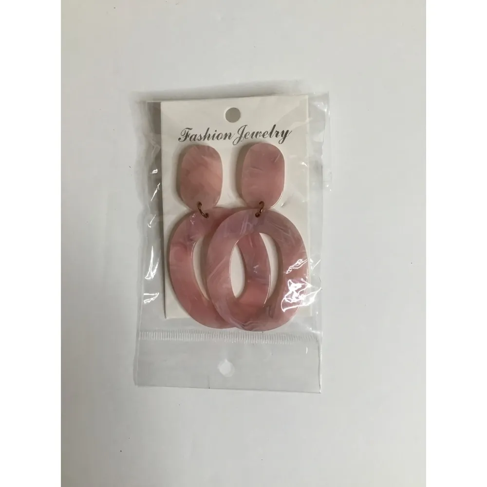 Blush Pink Oval Acrylic Resin Boho Drop Earrings Sz OS Women - Image 3
