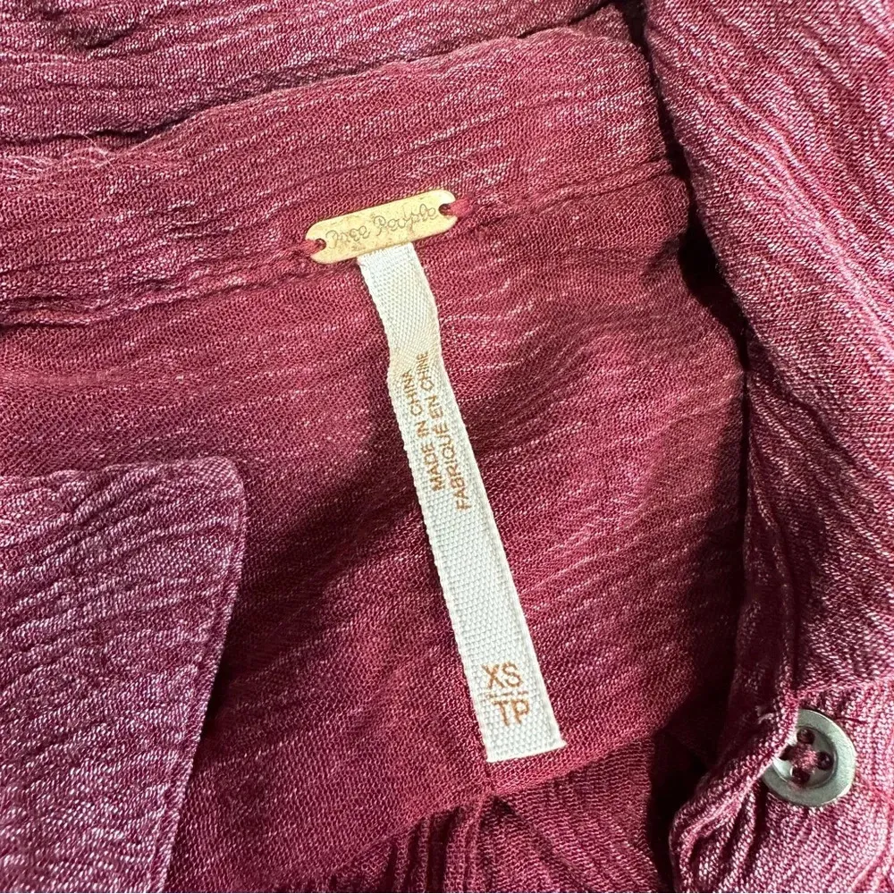 Free People Crinkle Spin Me Tunic Shirt Dress Longsleeve Button Front in Red XS - Image 14