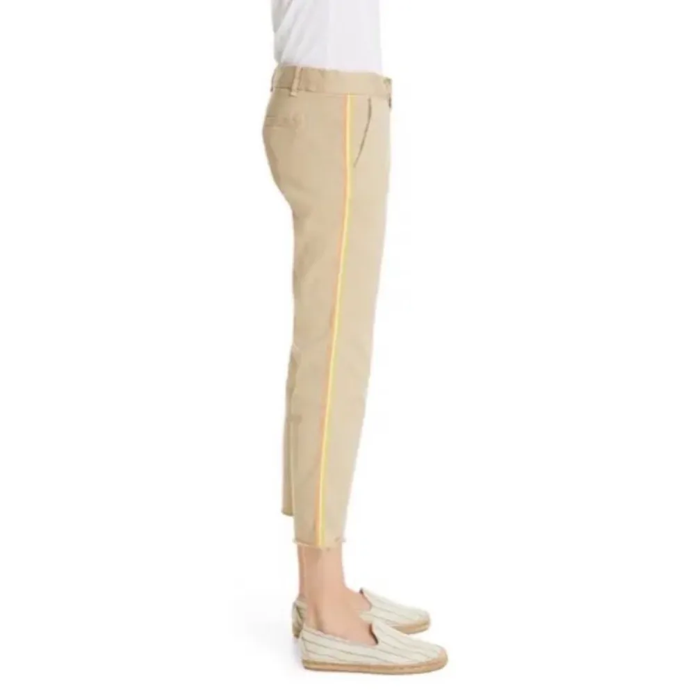 Nili Lotan East Hampton Side Stripe Tape Crop Pants Khaki Tan Preppy Cotton 10 - Image 2