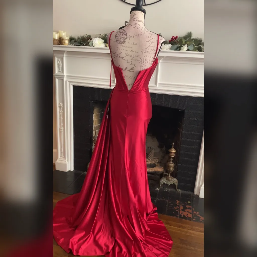Sexy red satin corset prom dress formal dress or evening gown size 2 - Image 2
