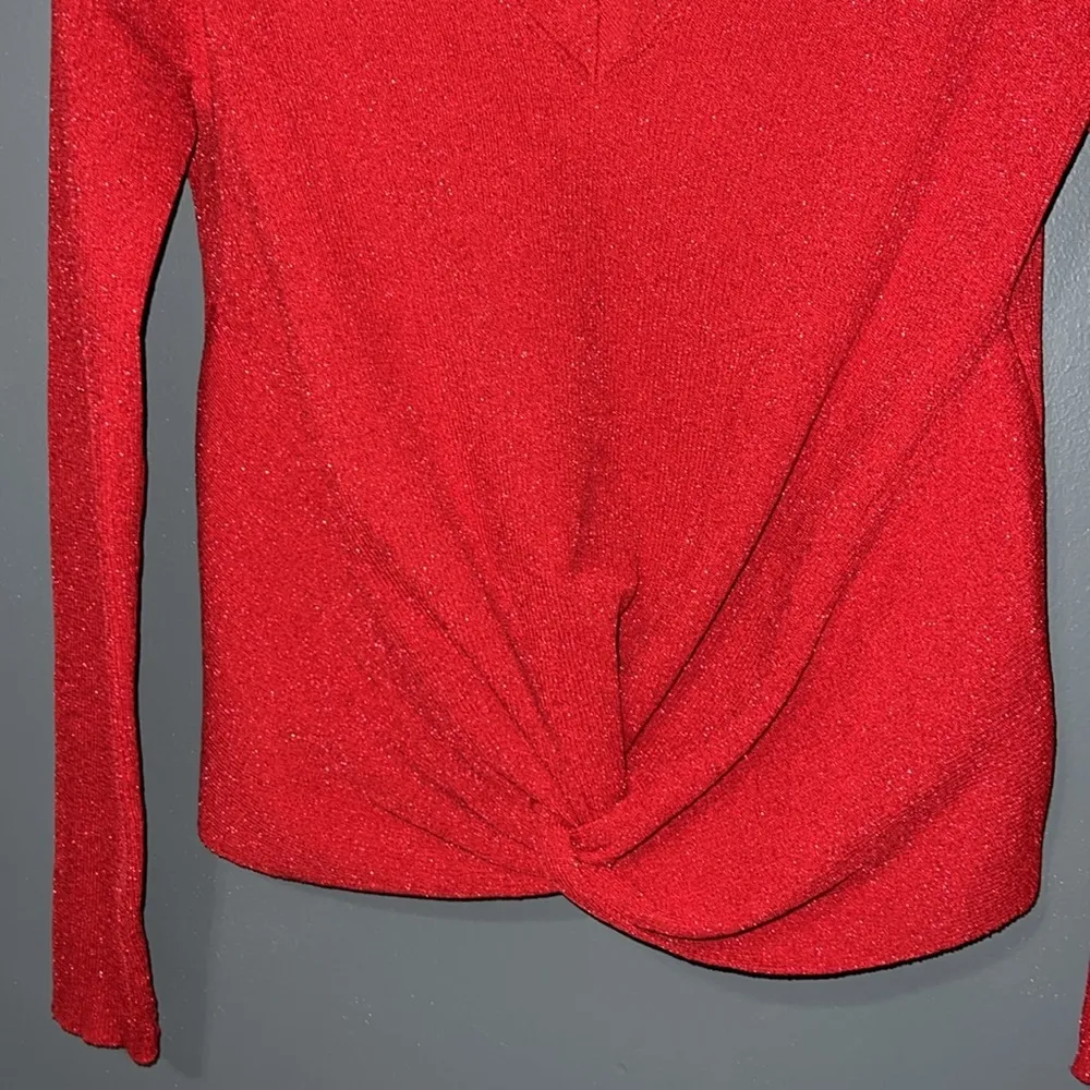 Calvin Klein medium red dressy pullover v-neck sweater ruched bottom sparkly NWT - Image 5