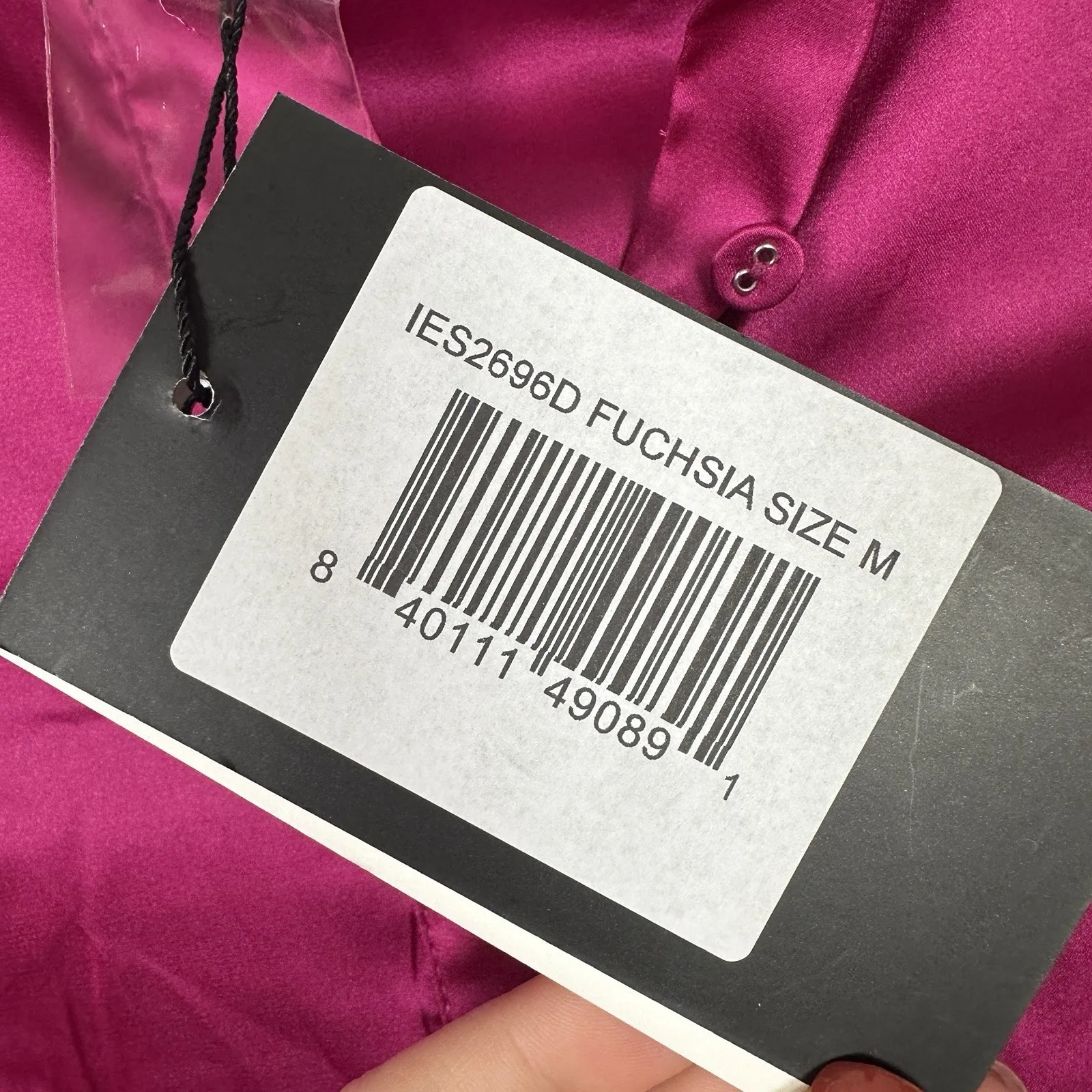 NEW En Saison Moulin Fuchsia Satin Mini Shirt Dress Size Medium Pink Long Sleeve - Image 8