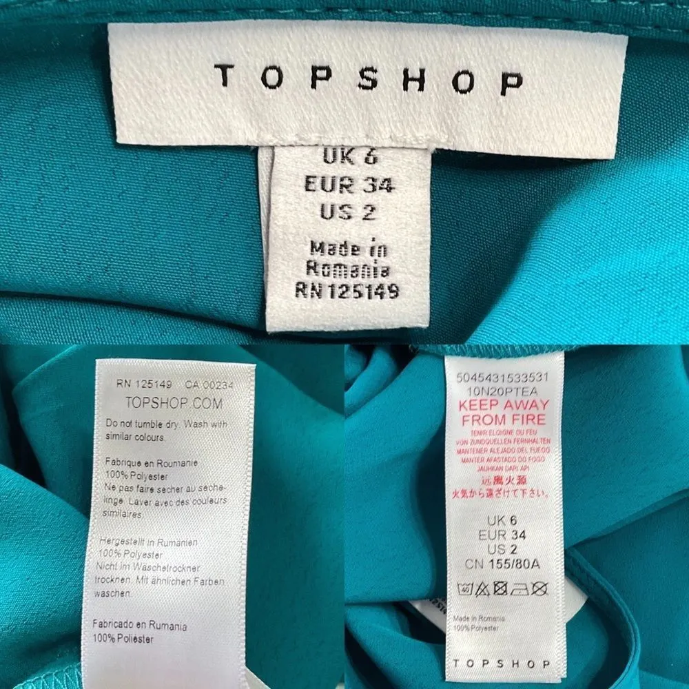 Topshop  Dark Teal Green Front Tie Long Sleeve Fit and Flare Dress 2 - Image 8