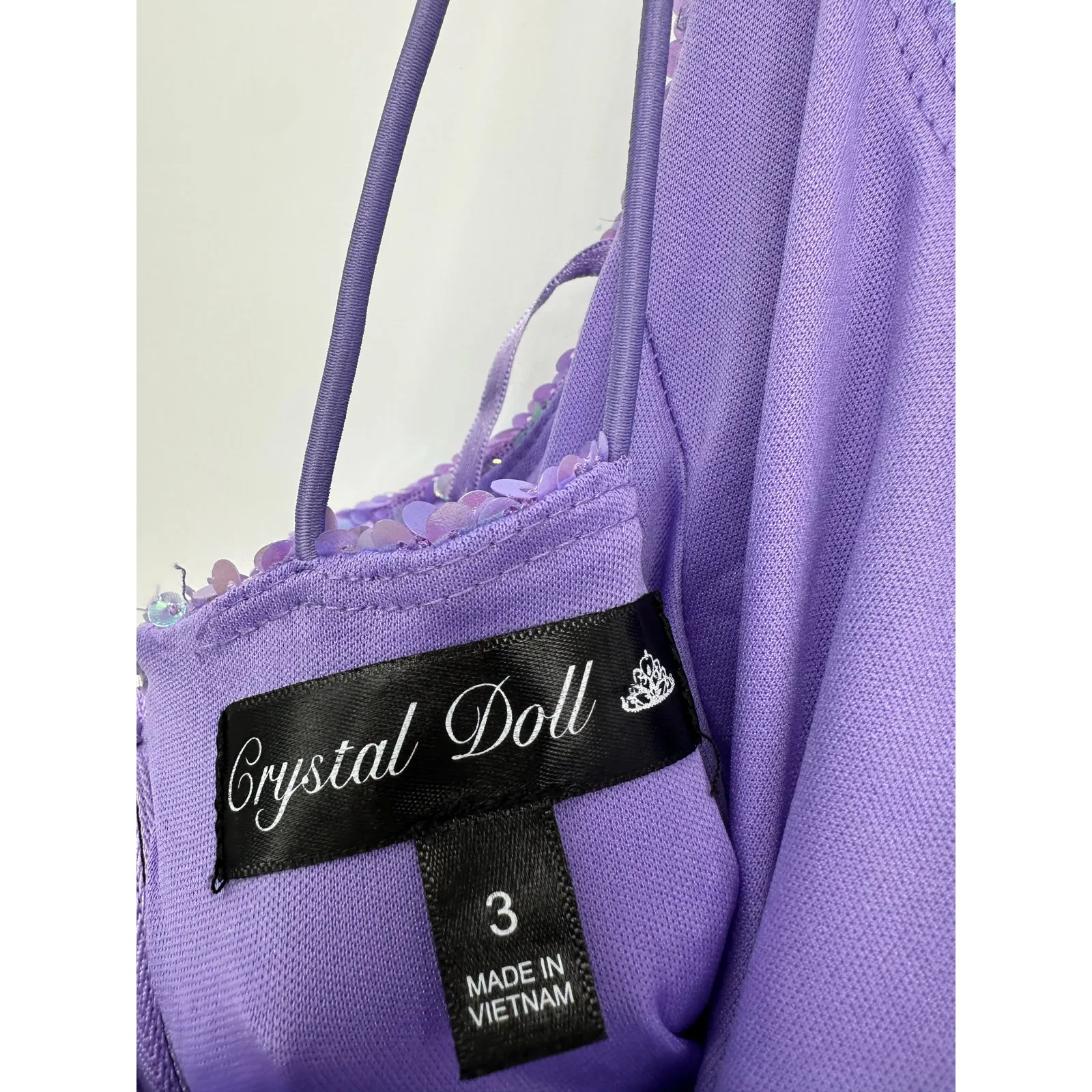 Crystal Doll Juniors Size 3 Purple Sequin Maxi Dress Gown Slit Prom Gala Formal - Image 6