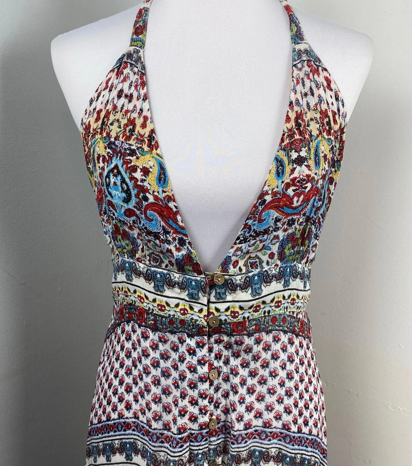 Anthropologie Raga Riviera Vibe Deep V Halter Maxi Dress Medium - Image 5