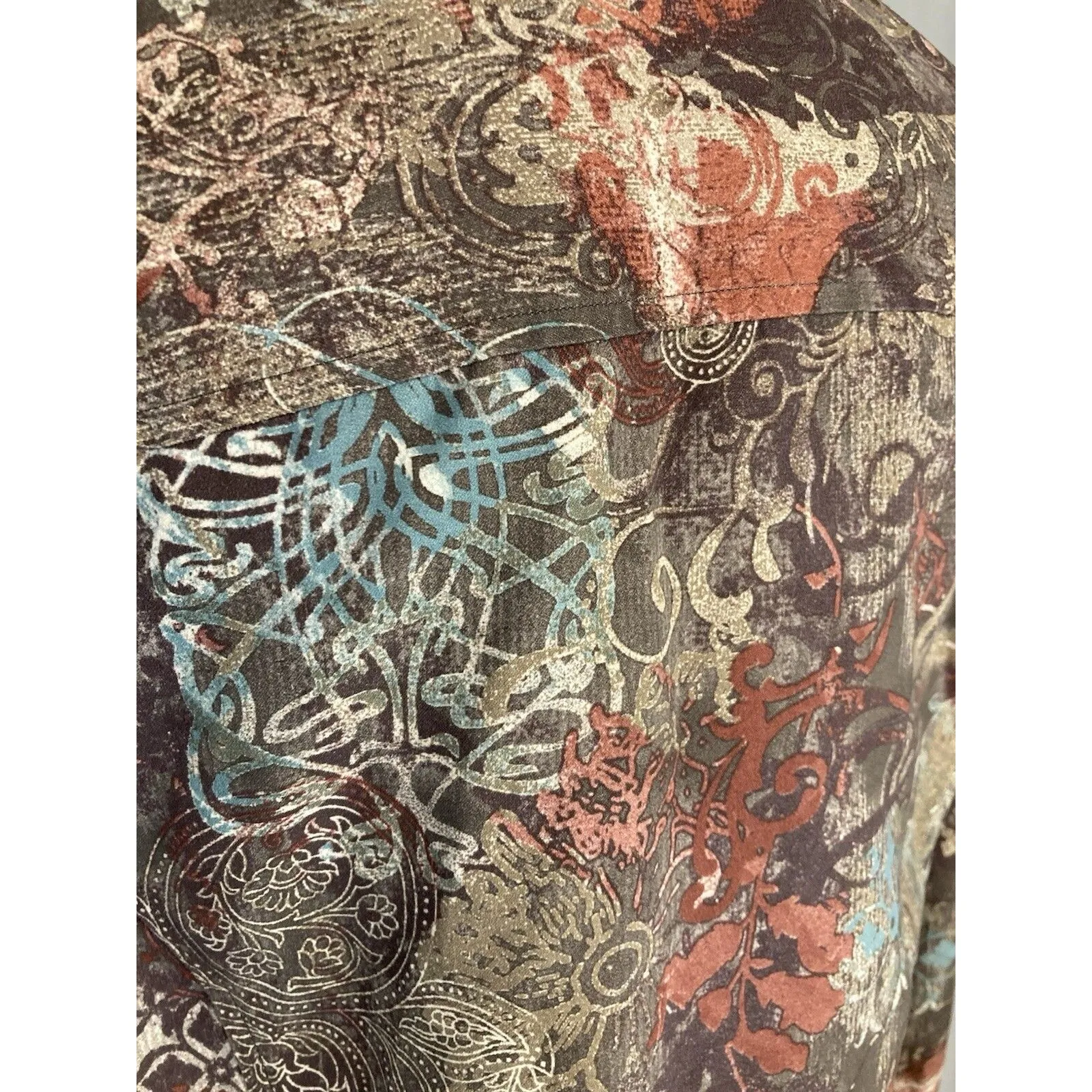 Pearl Snap Shirt Brown Womens M Long Sleeve Button Up Blouse Neutral Earthy - Image 5