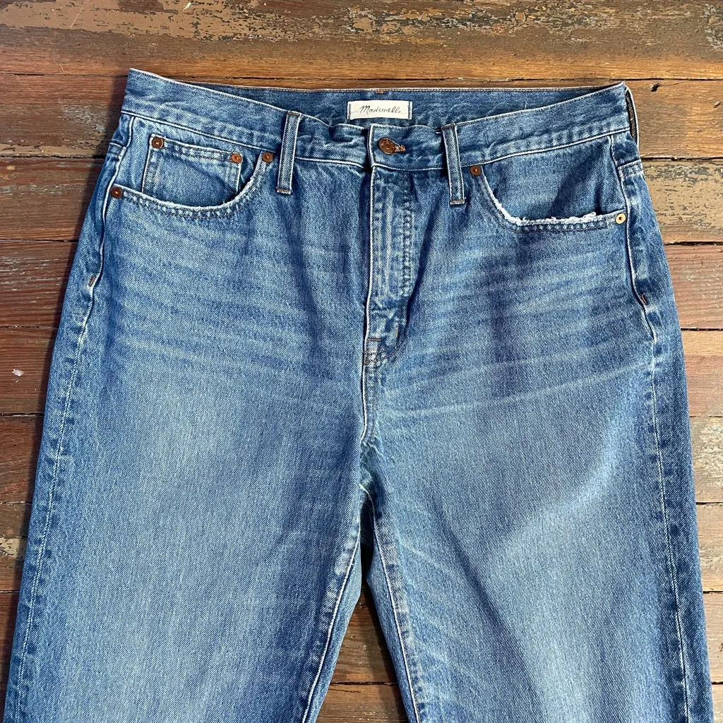 Madewell Classic Straight Denim Mid Wash Jeans Knee-Rip Edition‎ - Sz 32 💚🎀 - Image 11