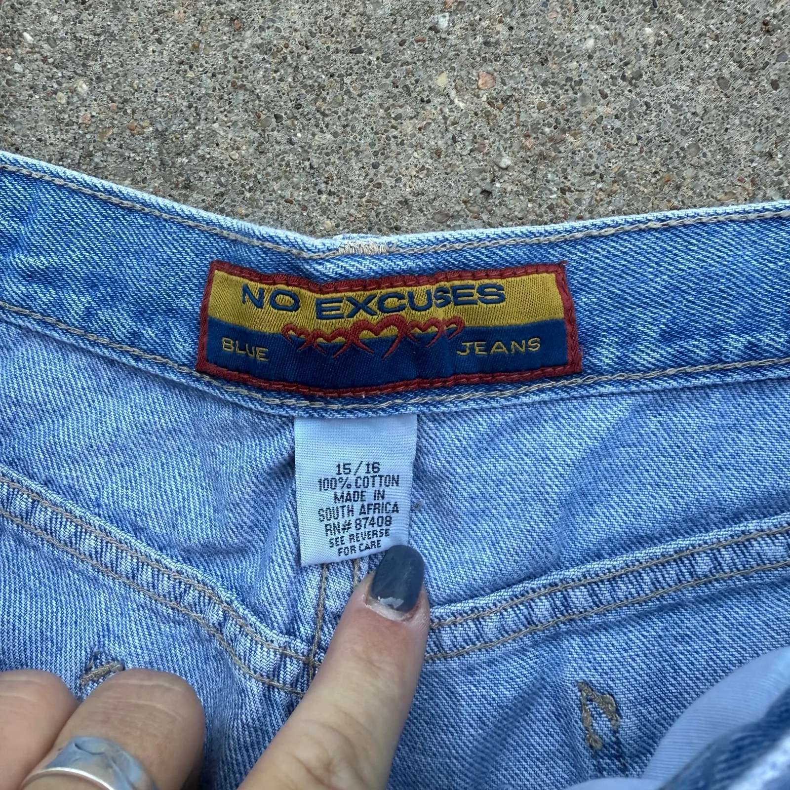 Vintage 90s No Excuses Overalls Side Button Carpenter Jean Shorts Size 15/16 Blue - Image 2