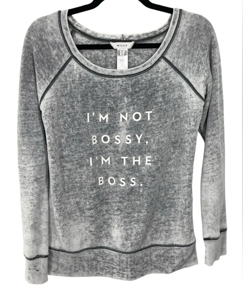 MILLY | I’m Not Bossy, I’m The Boss Acid Washed Burnout Sweatshirt Size SMALL - Image 1