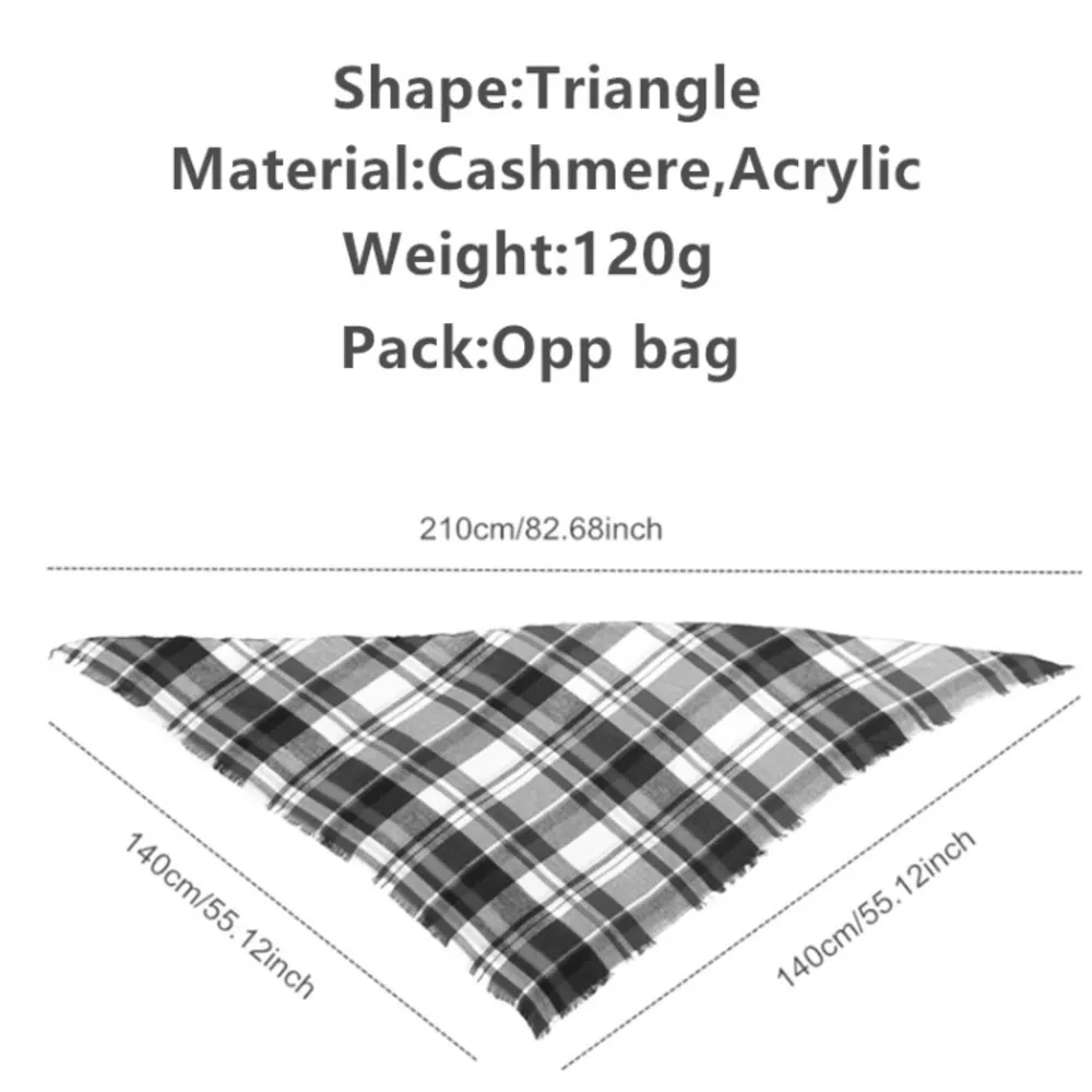 Black White Plaid Triangle Fringe Scarf Wrap New - Image 2